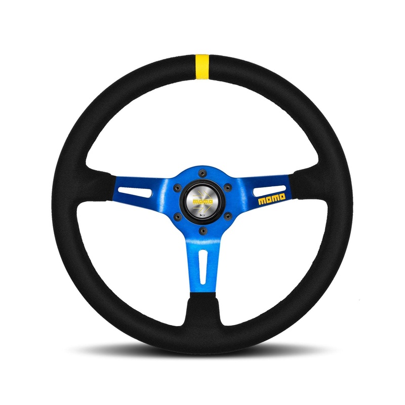 MOMO MOD.08 350mm Suede Steering Wheel with Blue Spokes