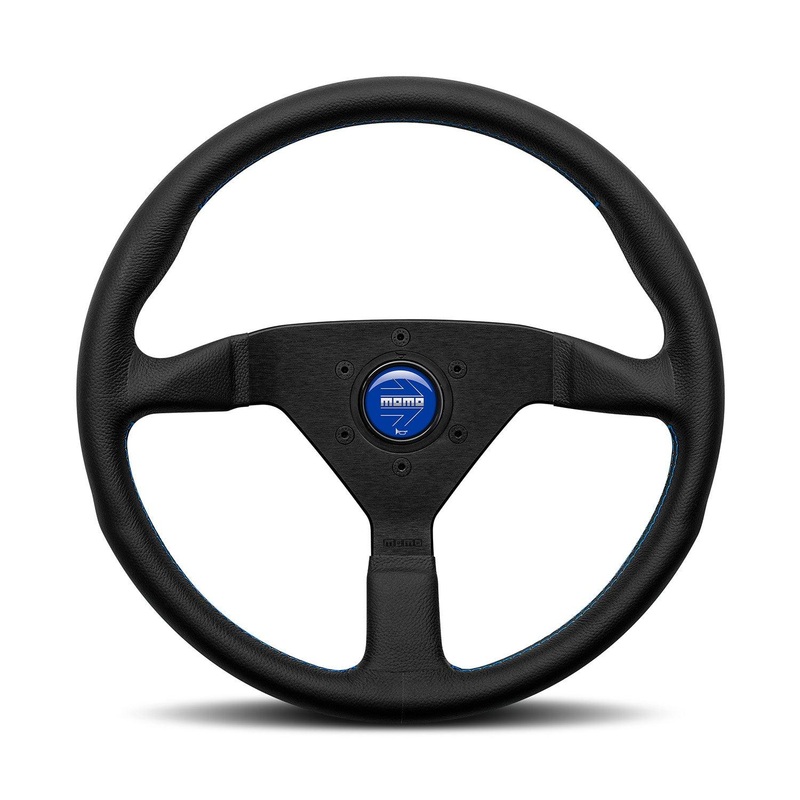 MOMO Montecarlo 350mm Black Leather Steering Wheel with Blue Stitching