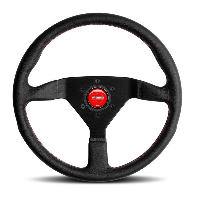 MOMO Montecarlo 350mm Leather Steering Wheel - Black with Red Stitch