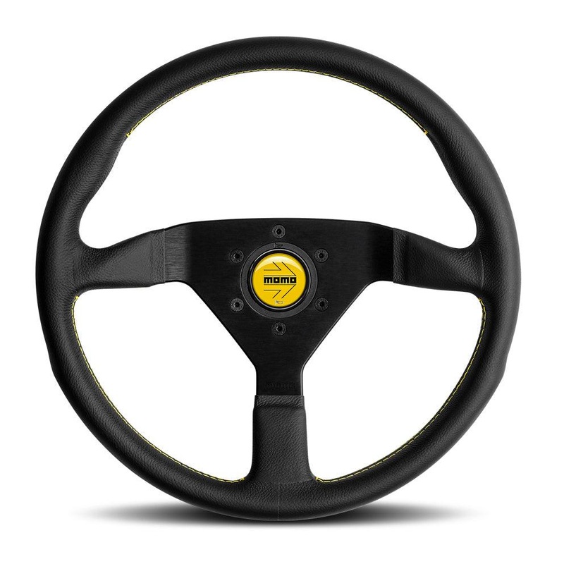 MOMO Montecarlo 350mm Leather Steering Wheel - Black with Yellow Stitch