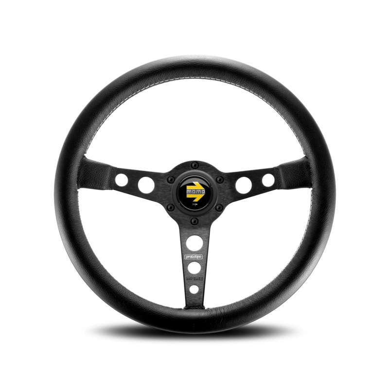MOMO Prototipo 350mm Leather Steering Wheel - Black Spoke