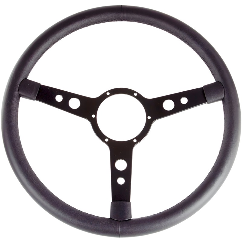 17" Italian Styled Black Leather Steering Wheel With Black Centre