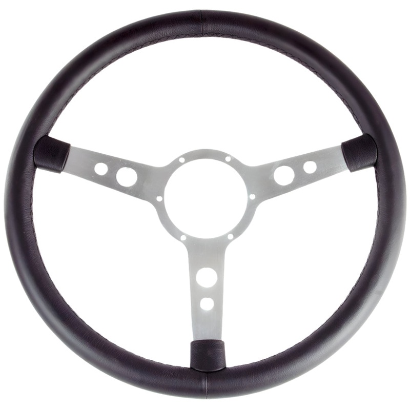 17" Italian Styled Black Leather Steering Wheel With Natural Aluminium Centre