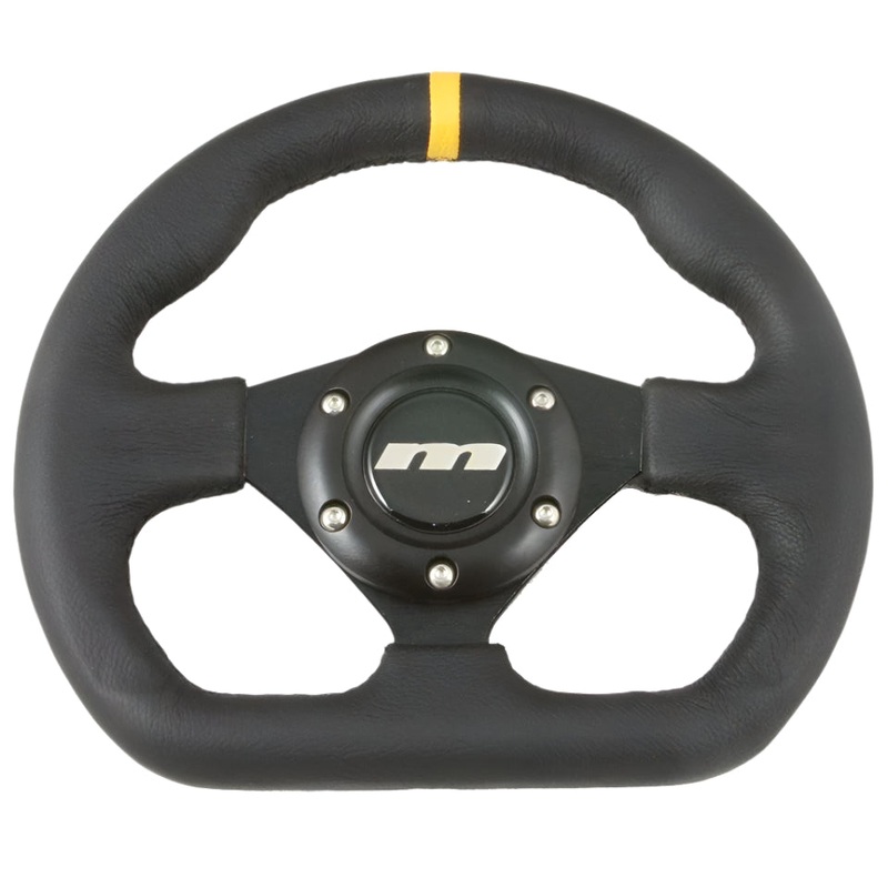250mm Flat Bottomed Leather Steering Wheel Black Spokes