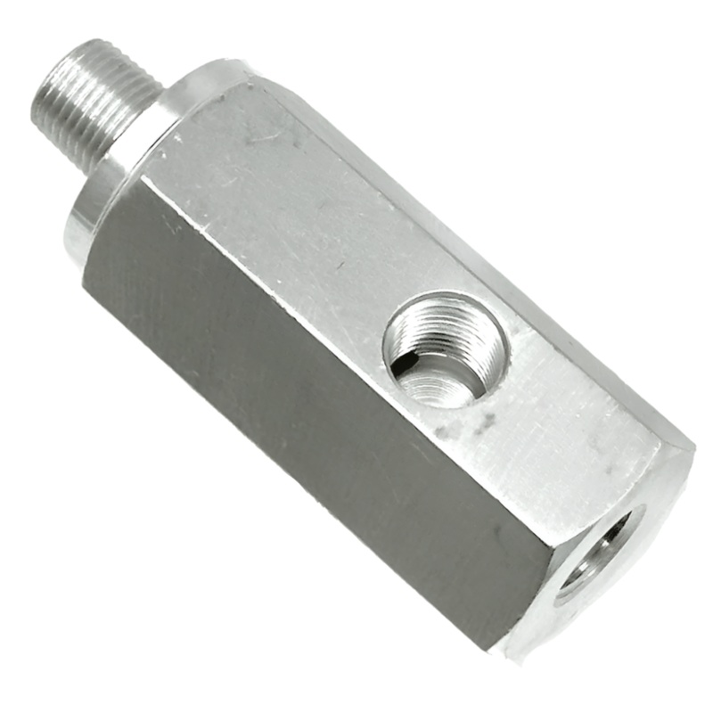 Aluminium 1/8" BSP both ends to M10 x 1 in the side Adapter