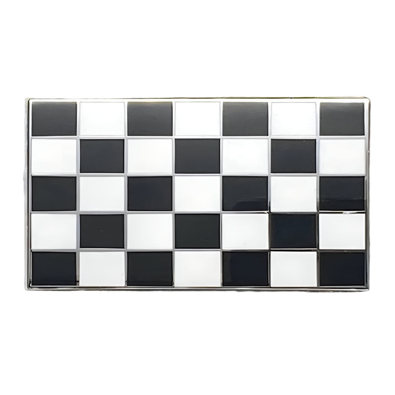 Black and White Chequered Flag Enamel Badge 51x29mm