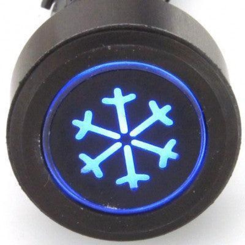 Black Billet Aluminium Aircon Switch Blue Double Pole (6 terminals) Latching (stays on when pushed)