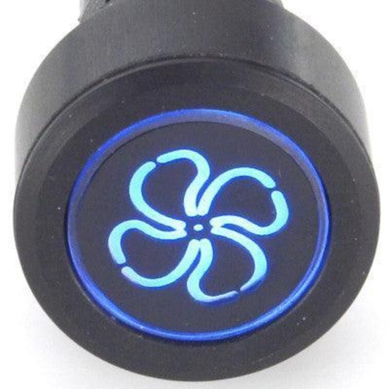 Black Billet Aluminium Fan Switch Blue Double Pole (6 terminals) Latching (stays on when pushed)