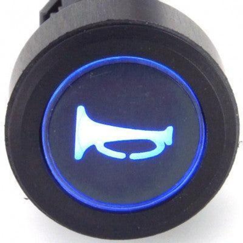 Black Billet Aluminium Horn Switch Blue Double Pole (6 terminals) Momentary