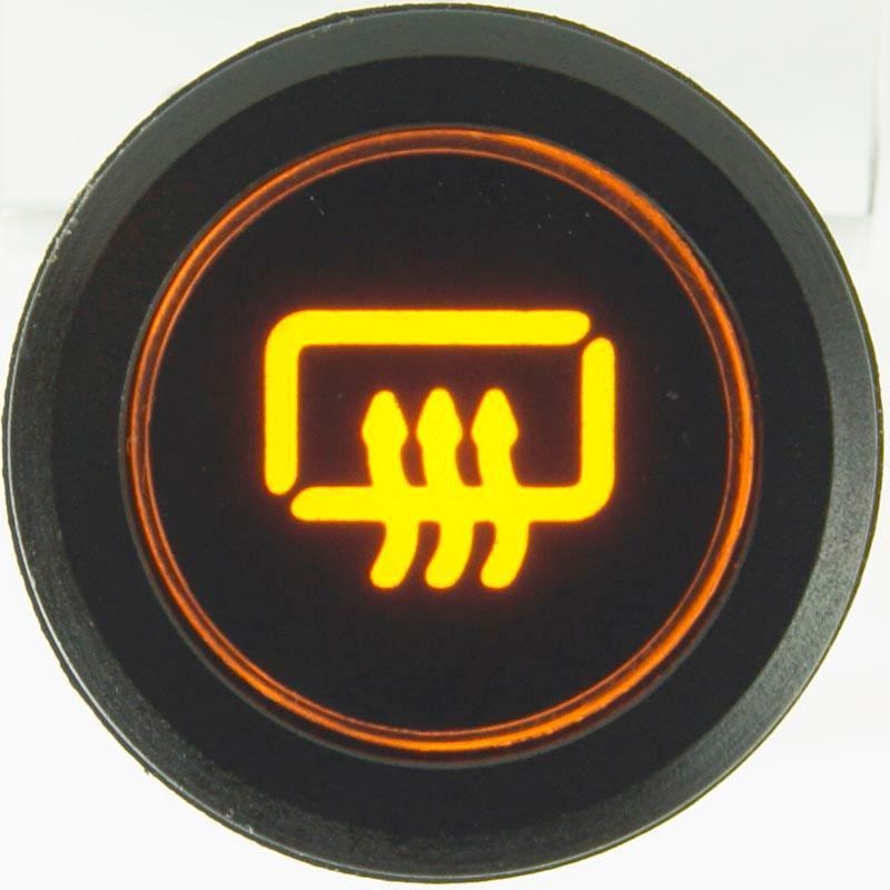 Black Billet Aluminium Rear Demist Switch Amber Single Pole (3 terminals) Latching (stays on when pushed)