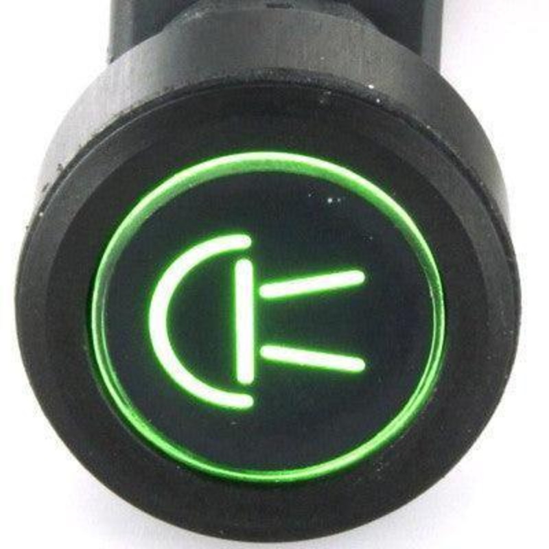 Black Billet Aluminium Side Lights Switch Green Double Pole (6 terminals) Latching (stays on when pushed)