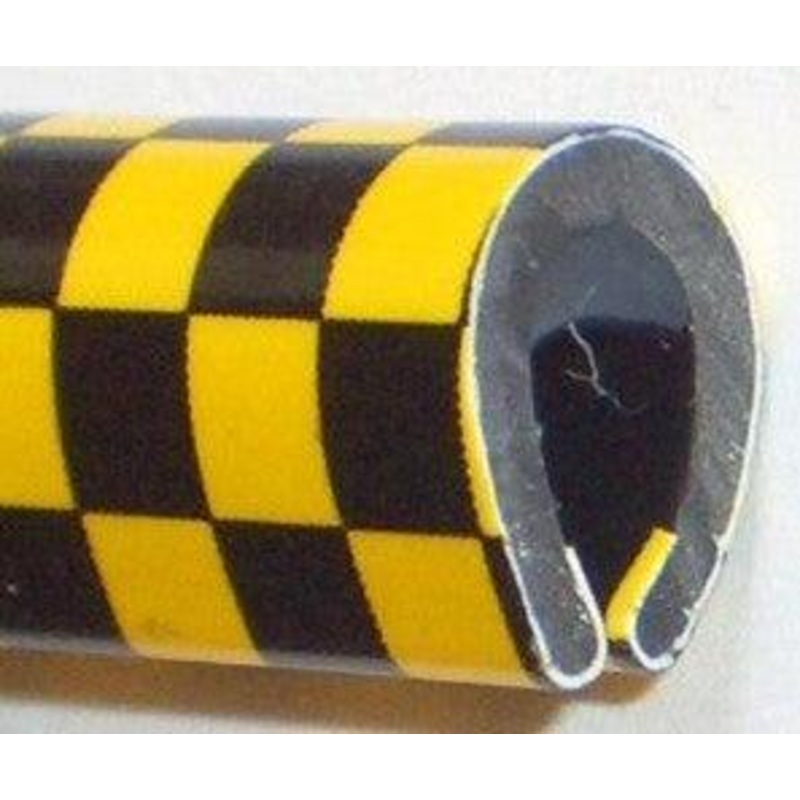 Black/Yellow Chequer U Channel Edge Trim 8mm x 5.5mm Per Metre