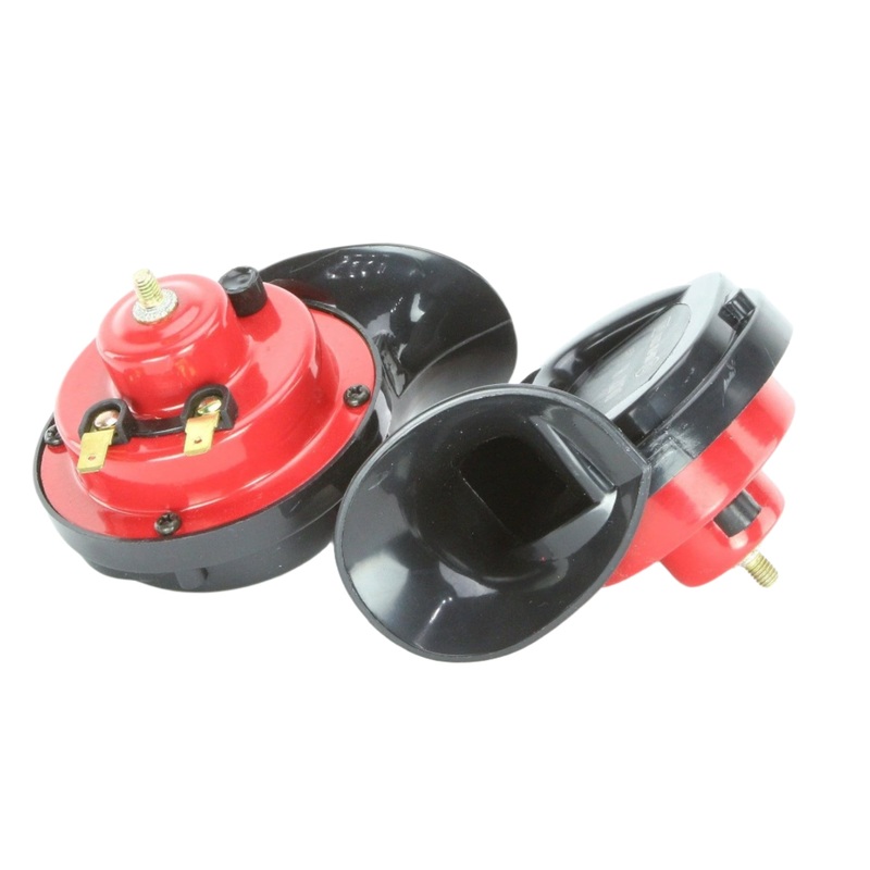 Budget Black and Red Electric Horns