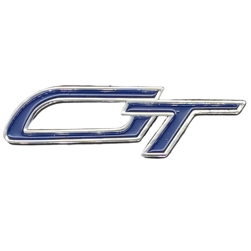 Chrome and Blue Enamel Self Adhesive Script GT Badge