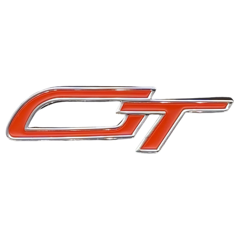 Chrome and Red Enamel Self Adhesive Script GT Badge