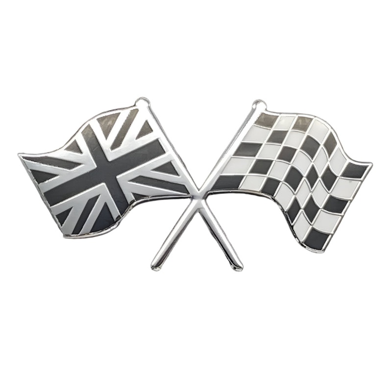 Crossed B&C Union Jack and Chequered Flag Badge Self-Adhesive
