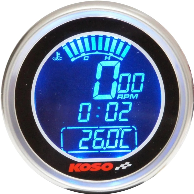 Digital Tachometer / Temp Gauge / Clock Black Face Stainless Bezel 61mm