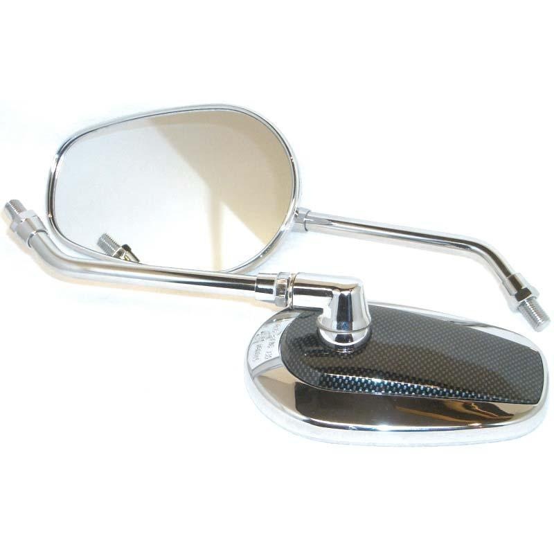 Flat Chrome Stalk Mirror With Carbon Panel 270mm