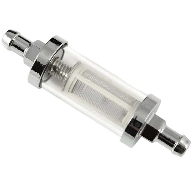 Fuel Filter Glass & Chrome With 10mm Hose Tails 108mm