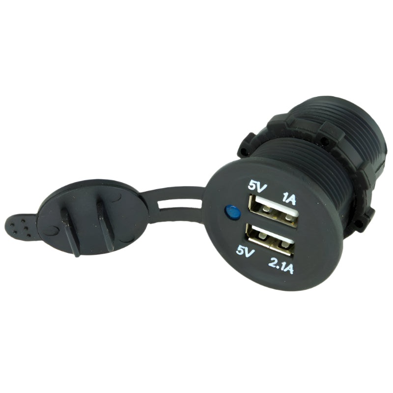 High Power 5v Twin USB Charger Socket Black