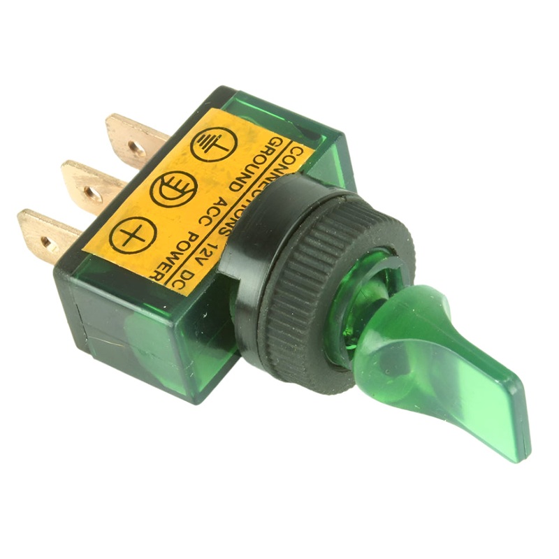 Illuminated Green Paddle Toggle Switch On/Off