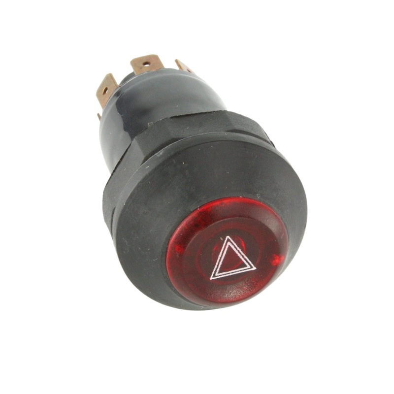 Illuminated Push Button Hazard Switch Red Circular With Rubber Splash Proof Cover
