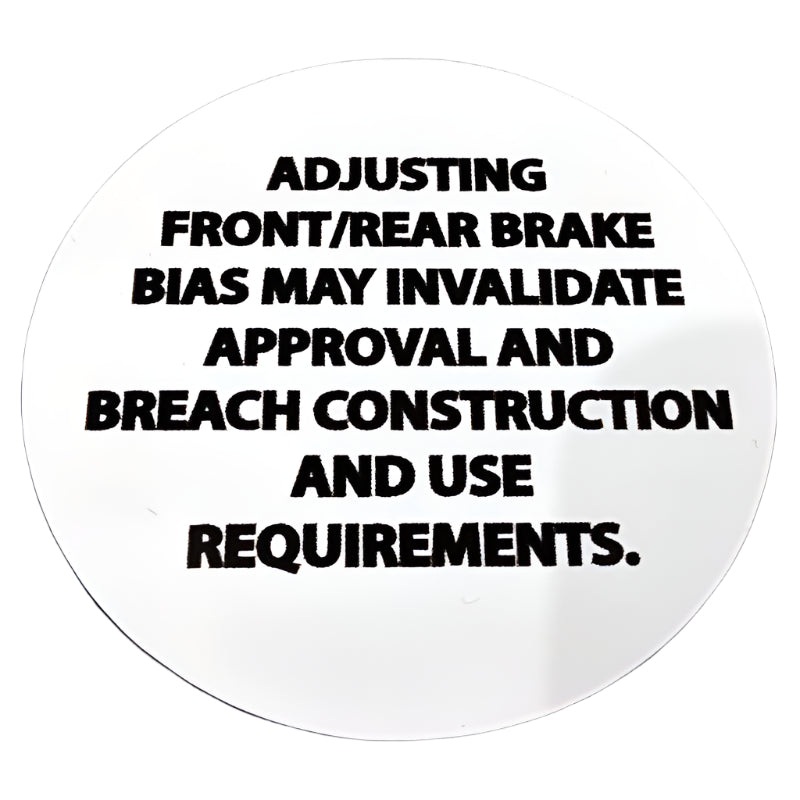 IVA Brake Balance Warning Sticker