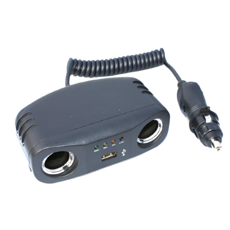 Multi Outlet 12V Power Socket With USB Black
