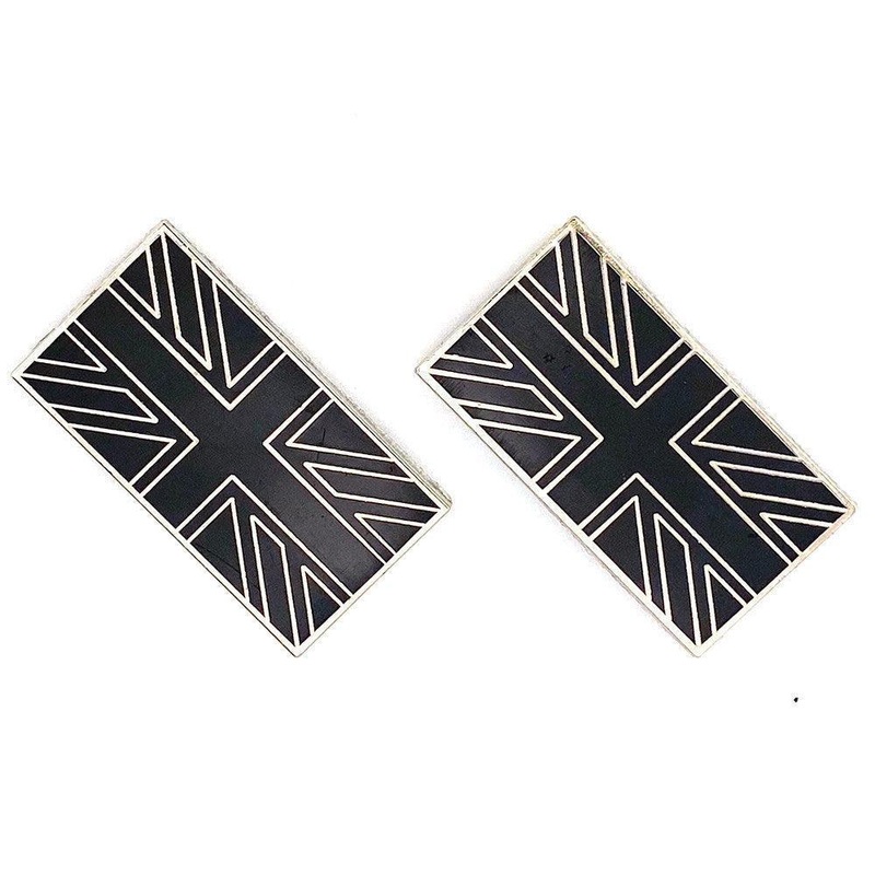 Pair of Gloss Black Enamel and Chrome Union Jack Badges
