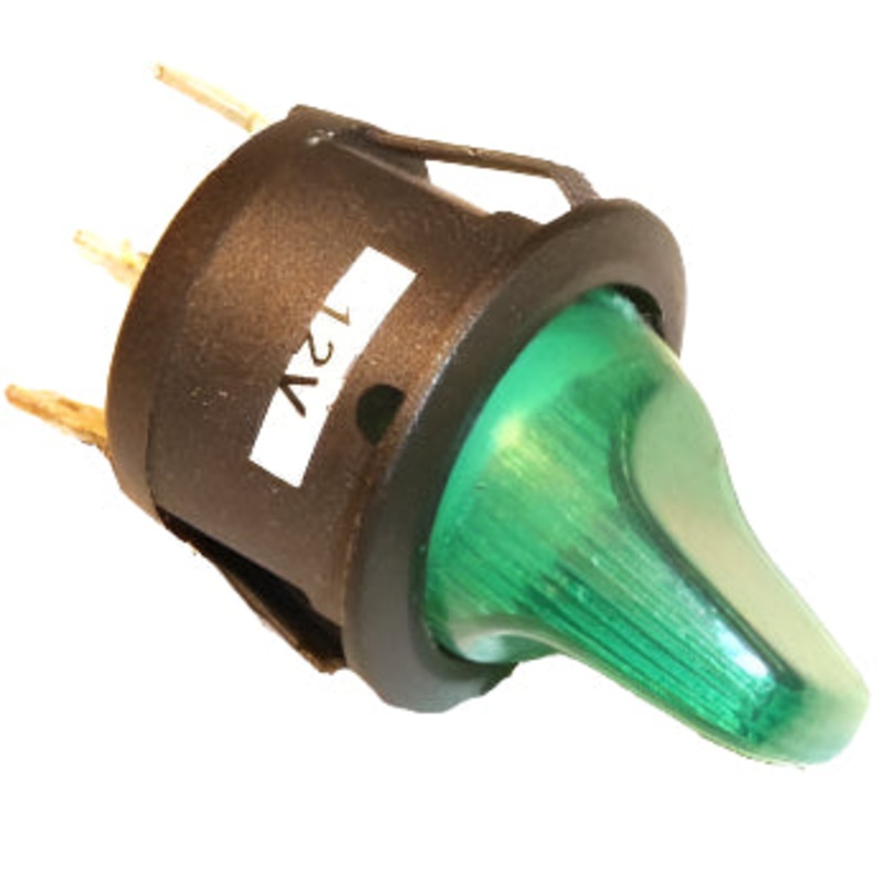 Round Toggle Switch Illuminated Green
