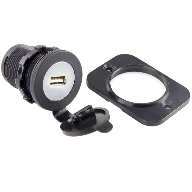 Single USB Charger Socket 12V or 24V Black