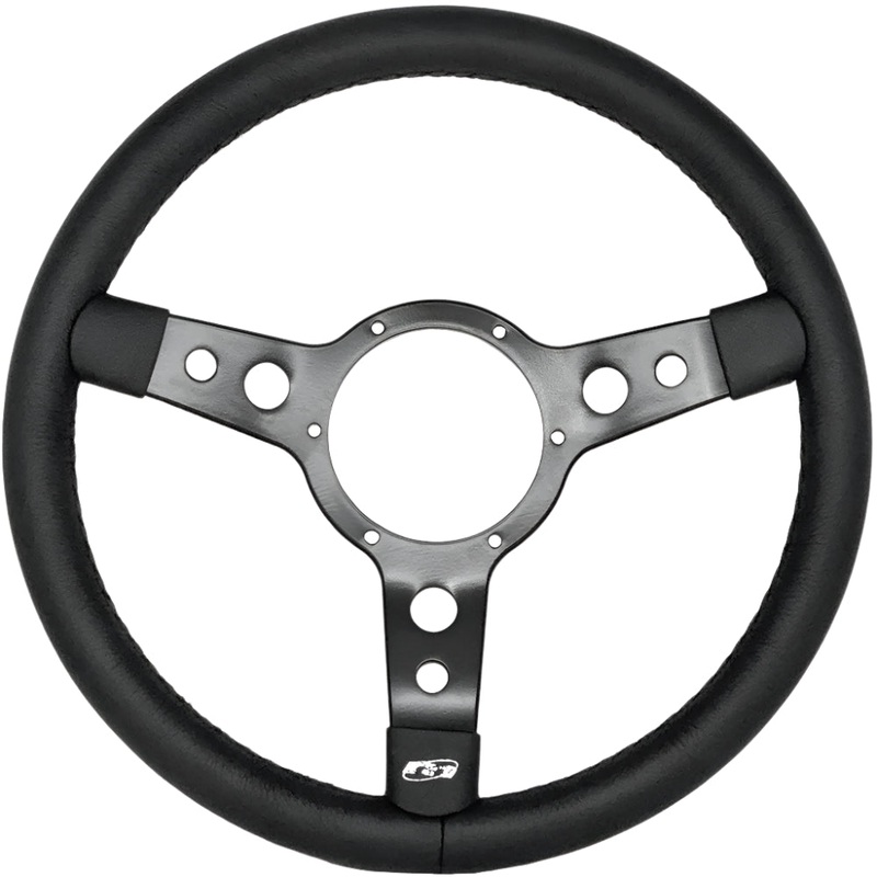 14" Traditional Styled Black Leather Steering Wheel Black