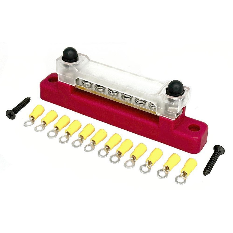 6 Way Red Busbar/Distribution Bar With Clear Cover
