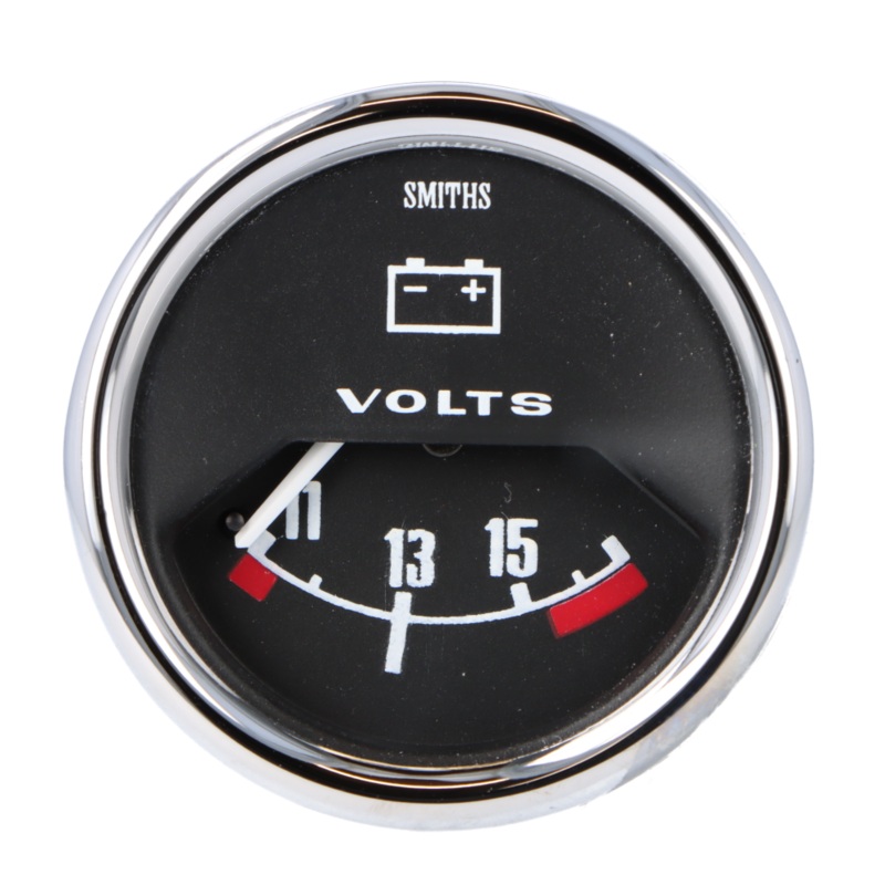 Smiths Voltmeter 52mm - 1/2 Round Chrome Bezel - Black Face