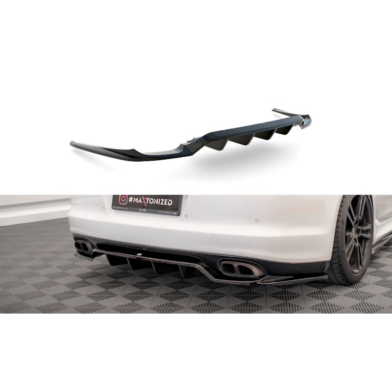 CENTRAL REAR SPLITTER (WITH VERTICAL BARS) PORSCHE PANAMERA TURBO 970 GLOSS BLACK