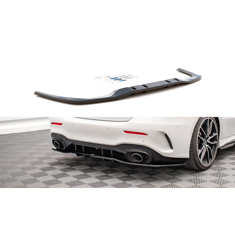 CENTRAL REAR SPLITTER (WITH VERTICAL BARS) V.1 MERCEDES A 35 AMG SEDAN V177 GLOSS BLACK
