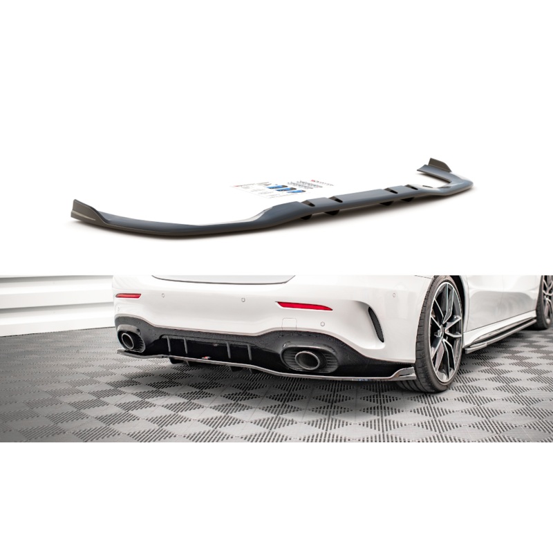 CENTRAL REAR SPLITTER (WITH VERTICAL BARS) V.2 MERCEDES A 35 AMG SEDAN V177 GLOSS BLACK