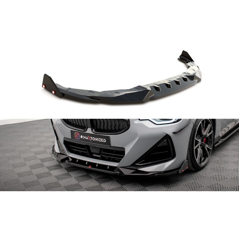 FRONT SPLITTER V.2 + FLAPS BMW 2 COUPE M-PACK / M240I G42 GLOSS BLACK