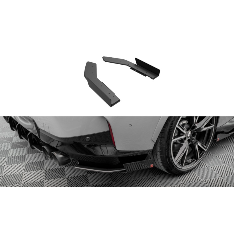 STREET PRO REAR SIDE SPLITTERS + FLAPS BMW 2 COUPE M240I G42 BLACK + GLOSS FLAPS