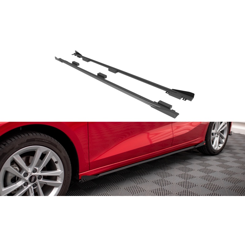 STREET PRO SIDE SKIRTS DIFFUSERS + FLAPS AUDI A3 8Y BLACK + GLOSS FLAPS