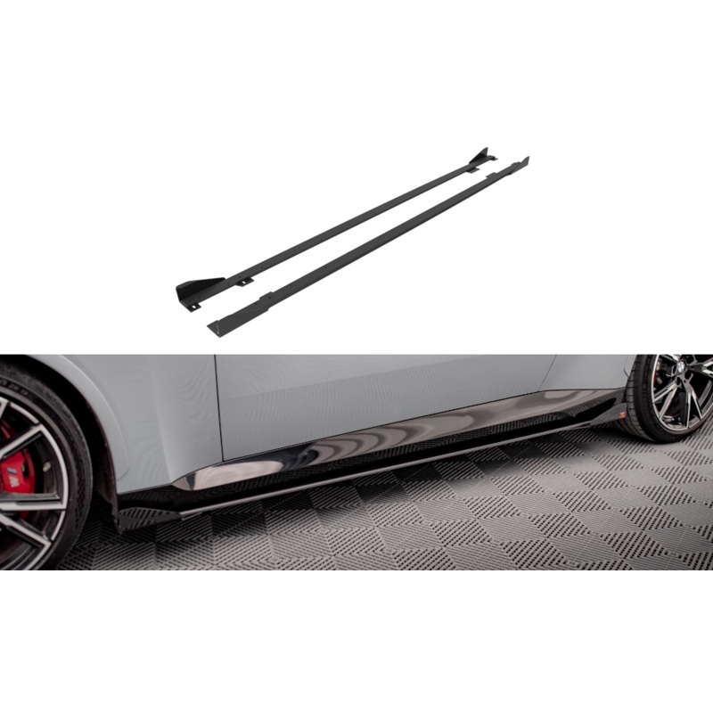 STREET PRO SIDE SKIRTS DIFFUSERS + FLAPS BMW 2 COUPE M-PACK / M240I G42 BLACK + GLOSS FLAPS