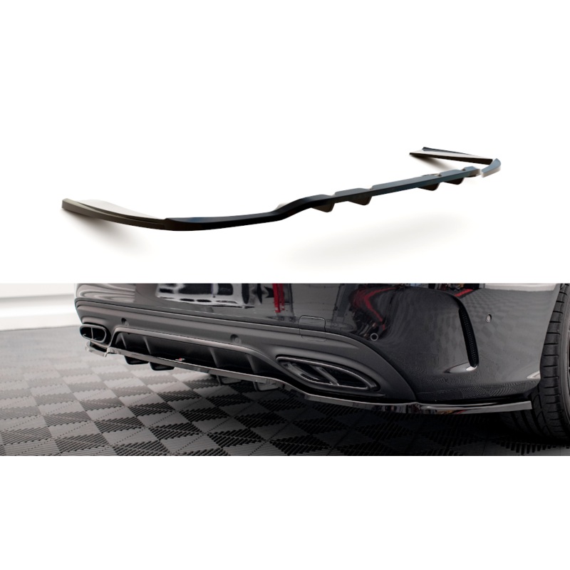 CENTRAL REAR SPLITTER (WITH VERTICAL BARS) MERCEDES-BENZ C AMG-LINE W205 FACELIFT GLOSS BLACK