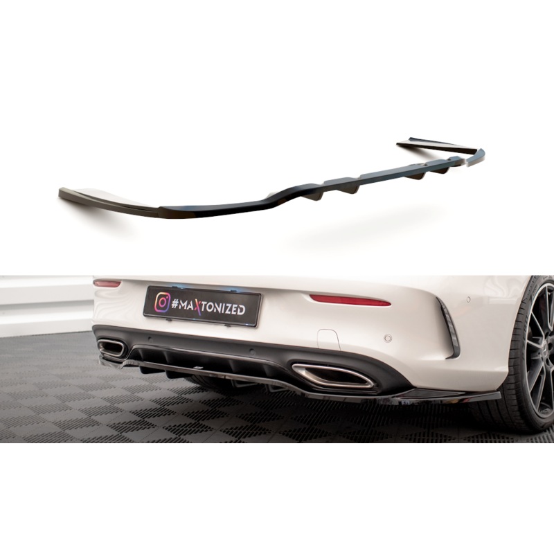 CENTRAL REAR SPLITTER (WITH VERTICAL BARS) MERCEDES-BENZ C COUPE AMG-LINE C205 FACELIFT GLOSS BLACK