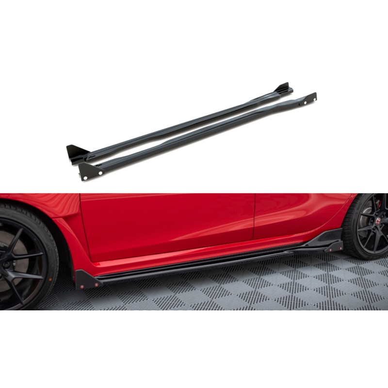 SIDE SKIRTS DIFFUSERS V.1 + FLAPS HONDA CIVIC TYPE-R MK 11 GLOSS BLACK