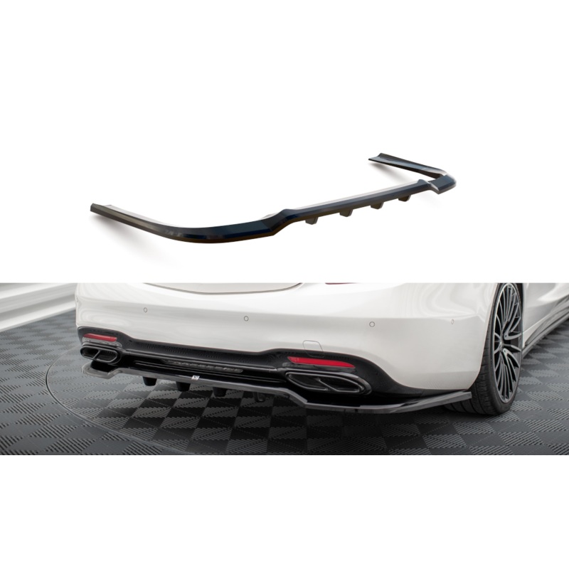 CENTRAL REAR SPLITTER (WITH VERTICAL BARS) MERCEDES-BENZ S AMG-LINE W222 FACELIFT GLOSS BLACK