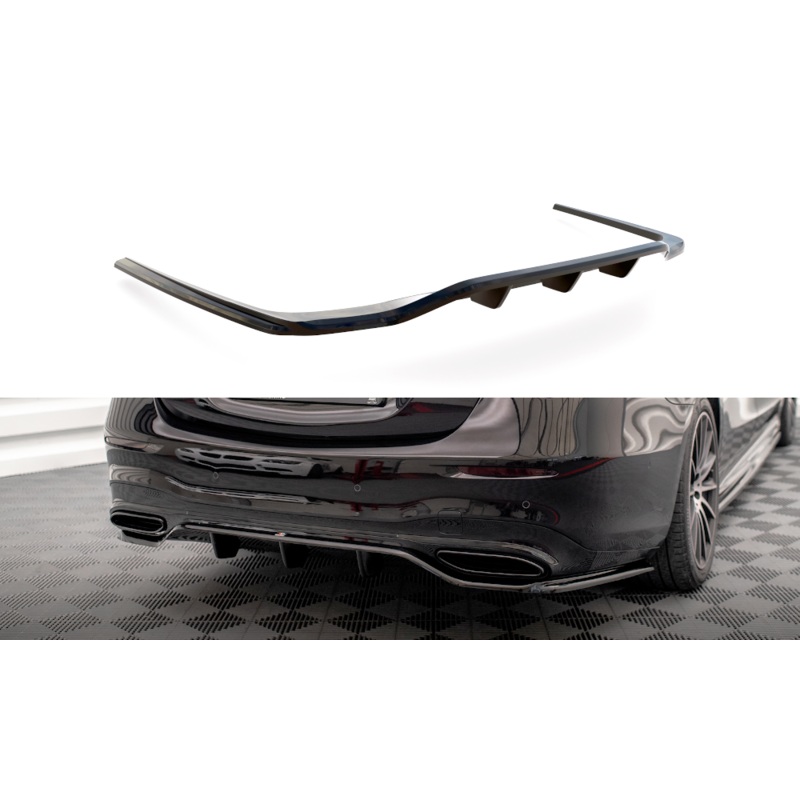 CENTRAL REAR SPLITTER (WITH VERTICAL BARS) MERCEDES-BENZ S AMG-LINE W223 GLOSS BLACK
