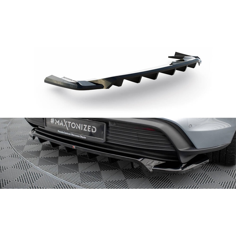 CENTRAL REAR SPLITTER (WITH VERTICAL BARS) PORSCHE TAYCAN / TAYCAN 4 / TAYCAN 4S / TAYCAN GTS MK1 GLOSS BLACK