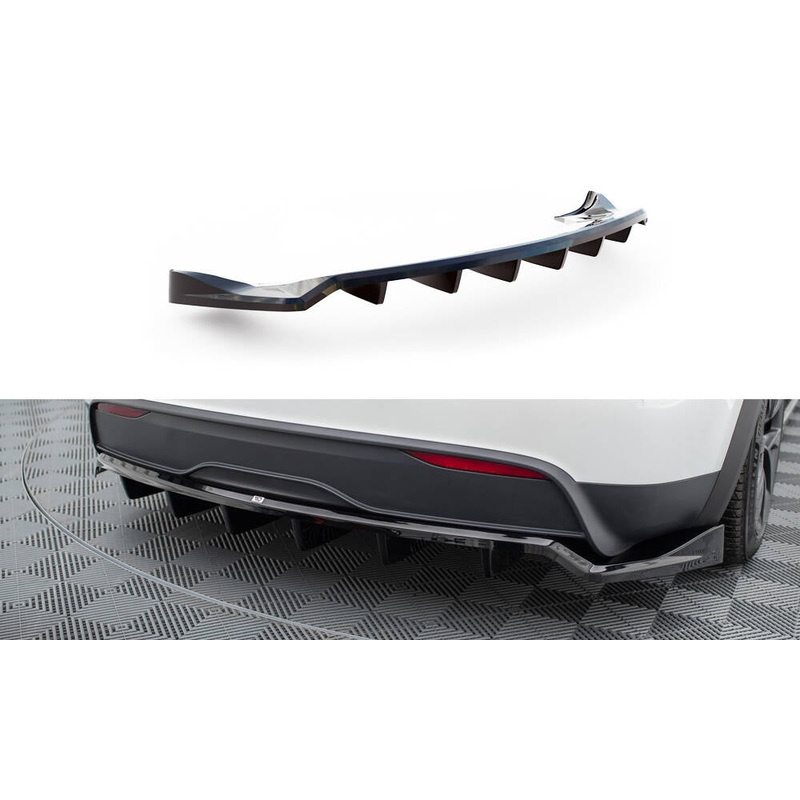 CENTRAL REAR SPLITTER (WITH VERTICAL BARS) TESLA MODEL X MK1 FACELIFT GLOSS BLACK