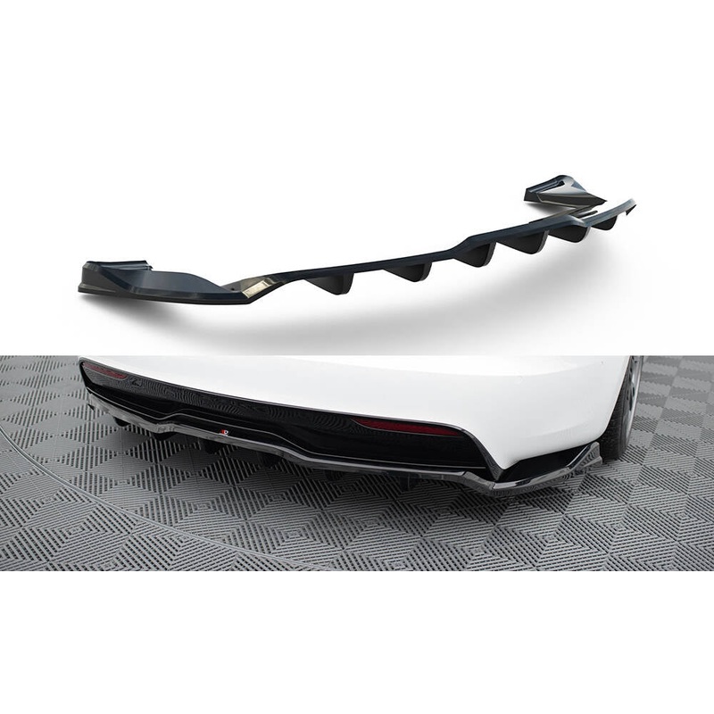CENTRAL REAR SPLITTER (WITH VERTICAL BARS) V.1 TESLA MODEL S PLAID MK1 FACELIFT GLOSS BLACK