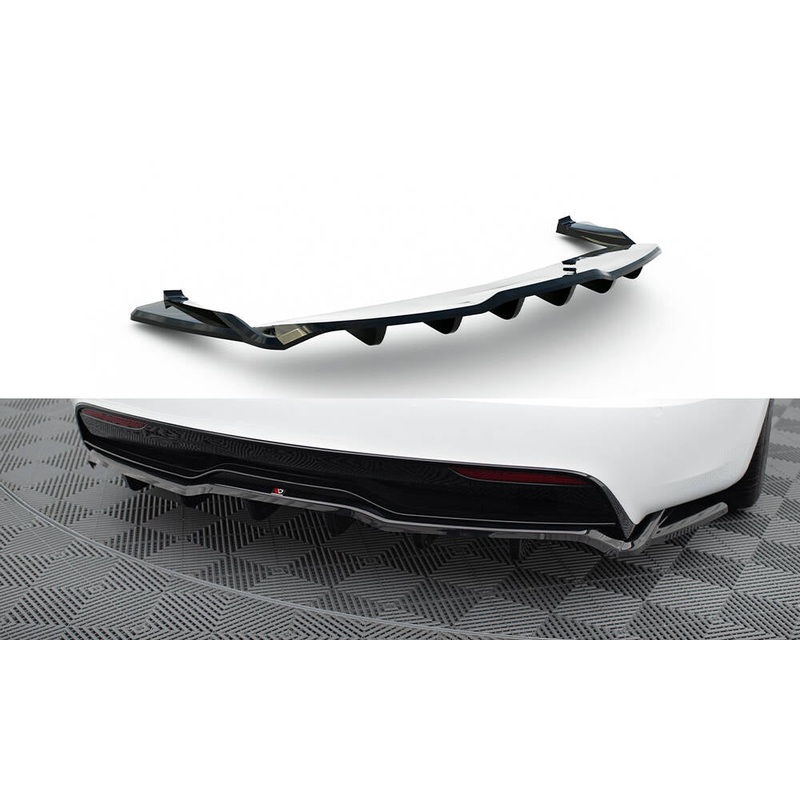 CENTRAL REAR SPLITTER (WITH VERTICAL BARS) V.2 TESLA MODEL S PLAID MK1 FACELIFT GLOSS BLACK
